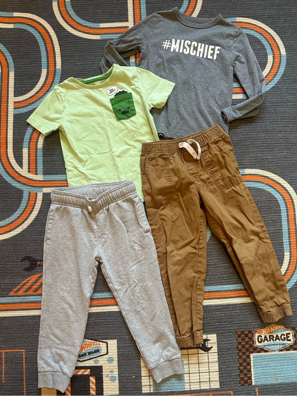 4 Piece Kids Set; Disney Marvel Hulk Tee, 2 pants, and Mischief long Sleeve